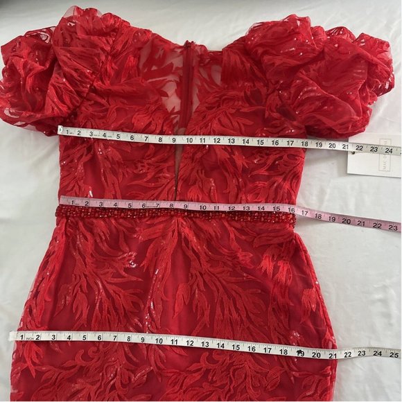 NWT $798 Mac Duggal [ 12 ] Embellished Puff‎ Sleeve Plunge Neck Trumpet Gown - Picture 3 of 15